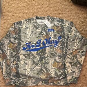 Camo Sweatshirt with Blue Script